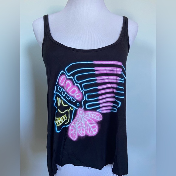 Black Crop Top with Neon Skull - Picture 1 of 5
